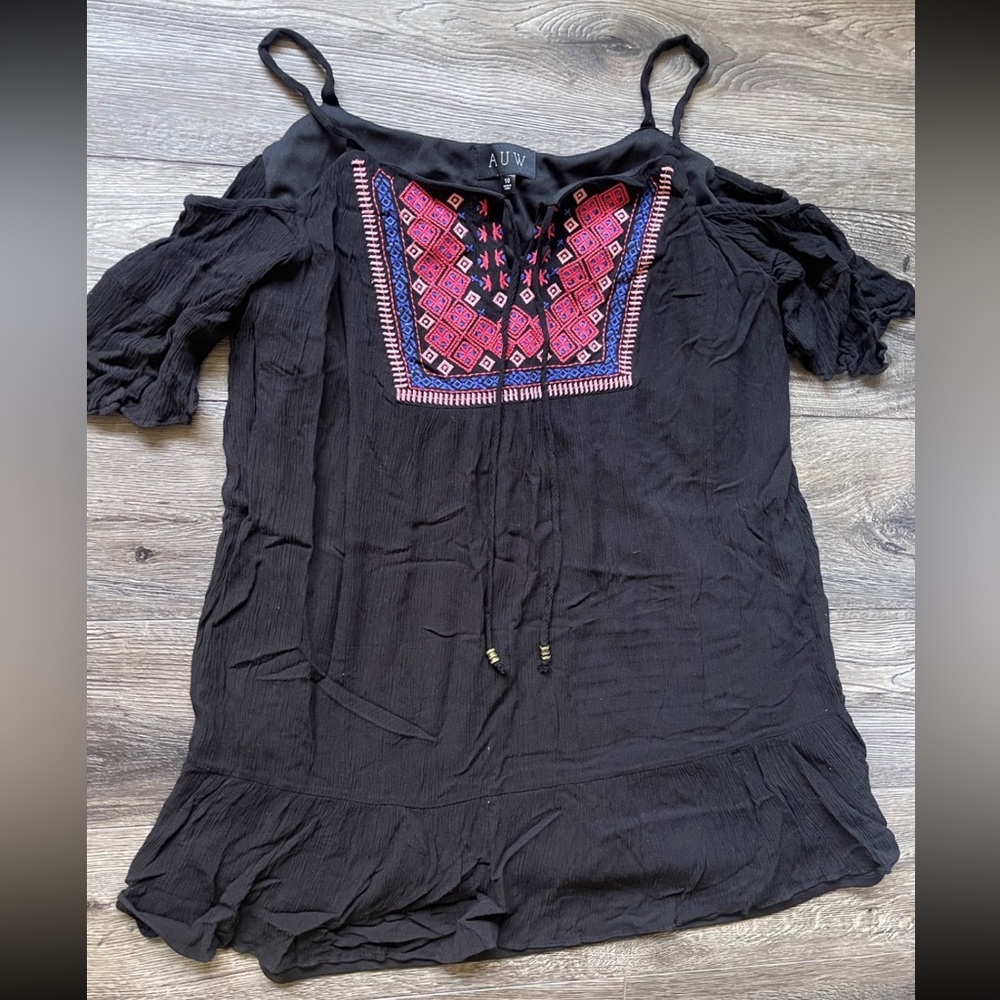AUW Black Blouse with Pink Embroidery